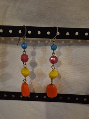 Colorful Bead Drop Earrings - Blue Pink Yellow Orange
